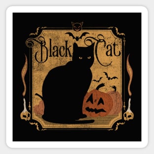 Distressed, Vintage Black Cat and Pumpkins Sticker